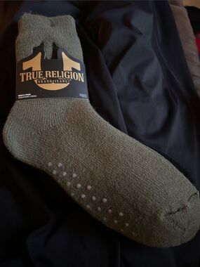 True Religion Olive Green Crew Socks with Grip Dots